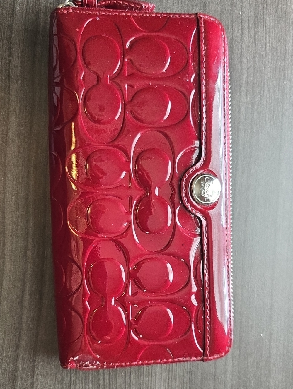 Coach Peyton Patent Leather Accordian Style Wallet - Red